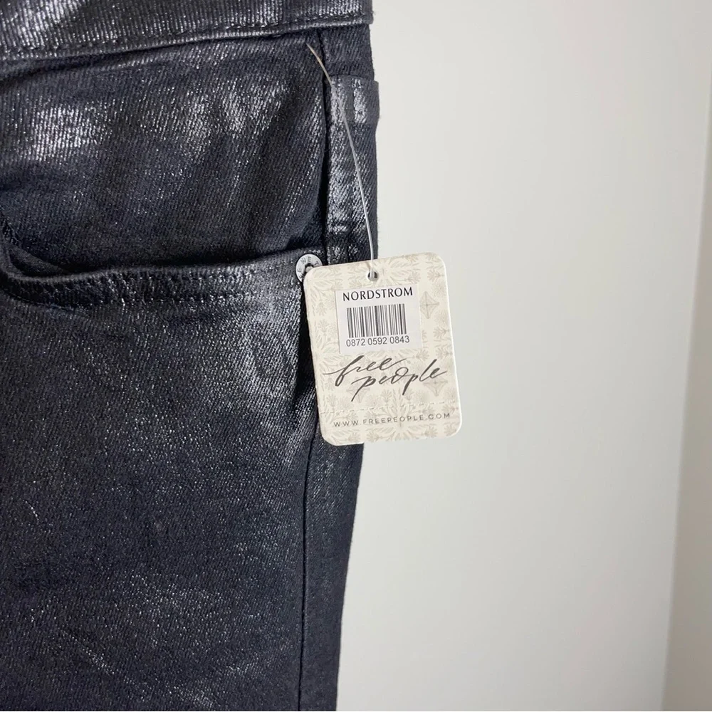 Free People Coated High Waist Jeans Black Raw Frayed Hem Size 24 Women’s NWT